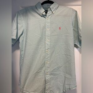 Ralph Lauren Aqua and White Striped Classic Fit Shirt